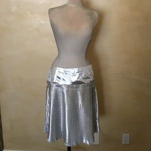 Handmade Silver pleated skirt midi length