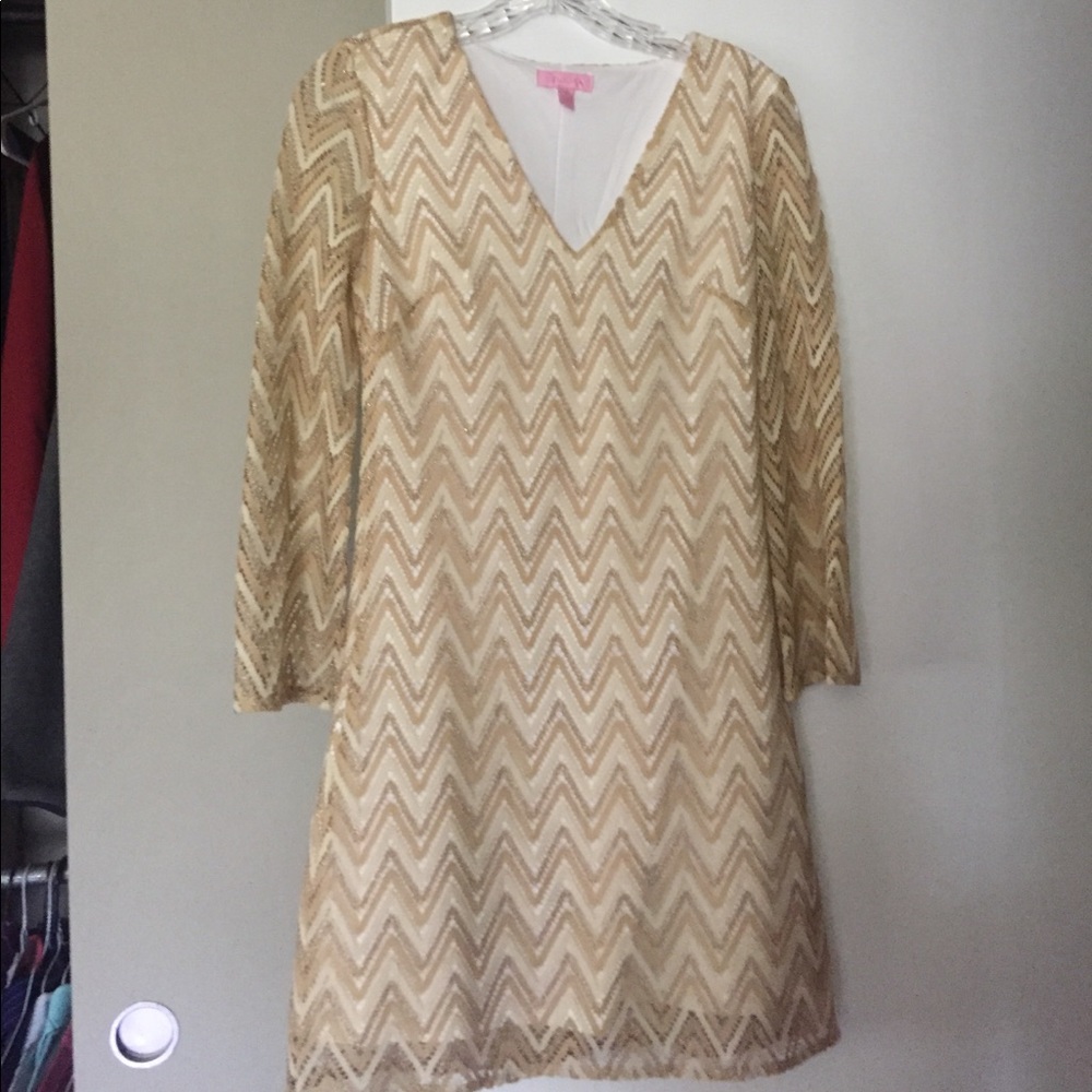 Gold Lilly Pulitzer long sleeve dress