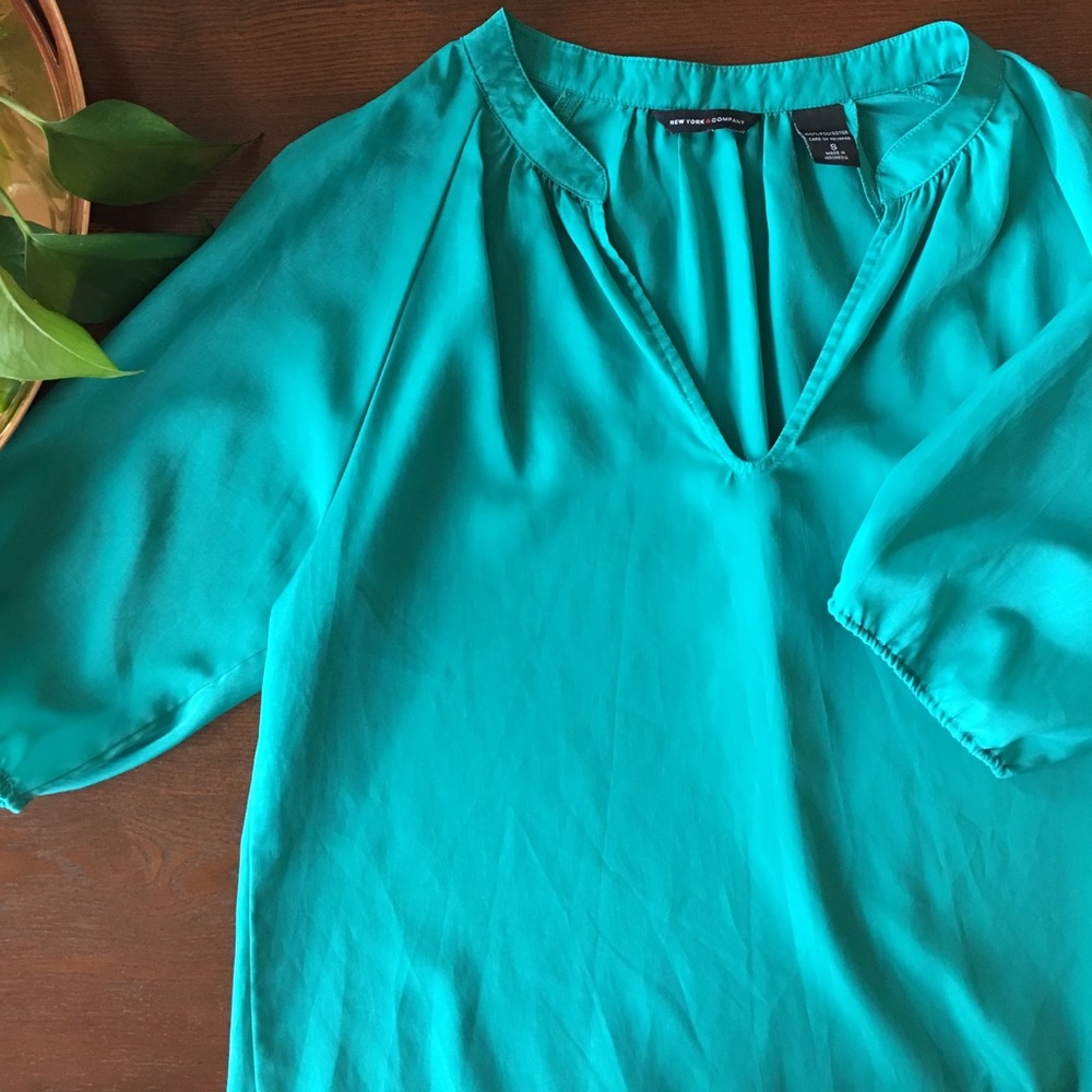 Teal New York & Company V-Neck Blouse