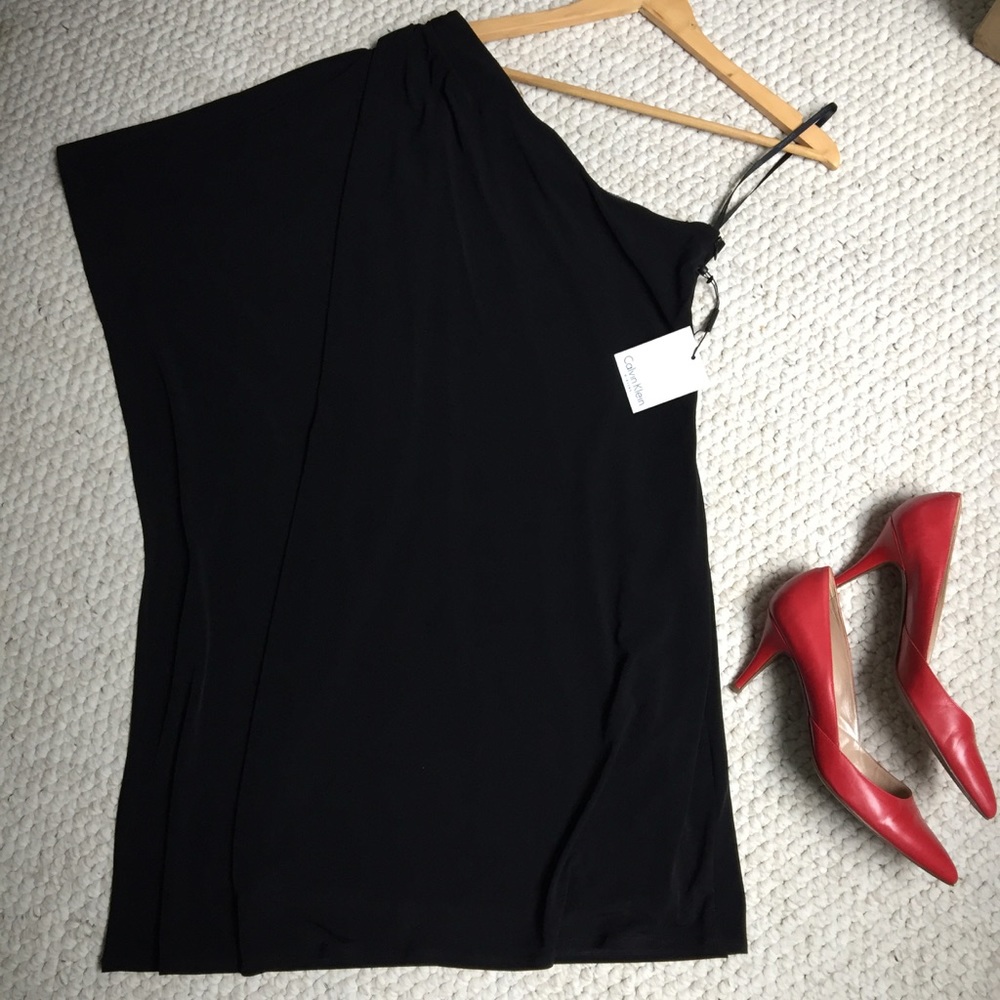 Calvin Klein one shoulder black dress