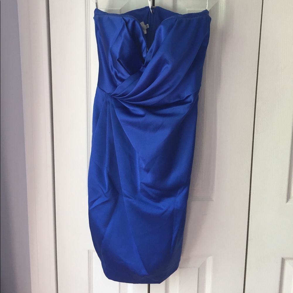 David's Bridal royal blue sweetheart satin dress
