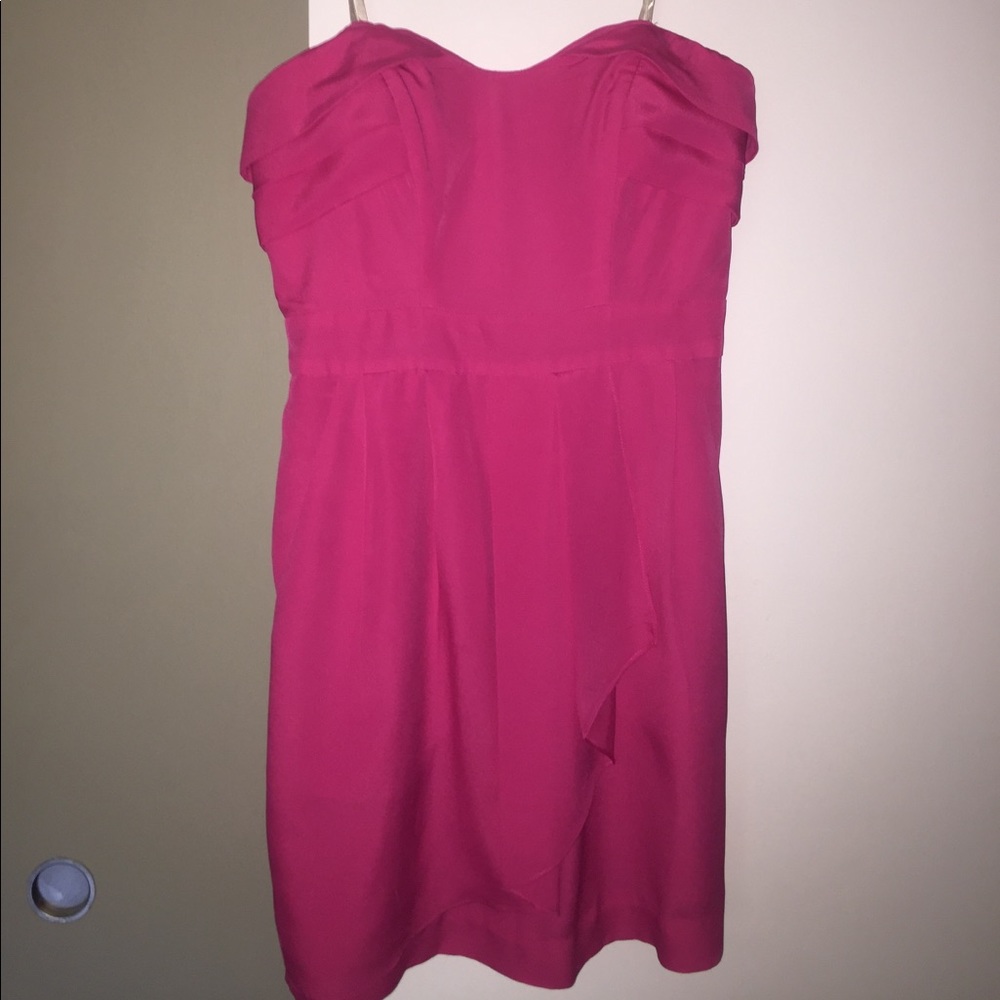Hot pink strapless BCBG dress