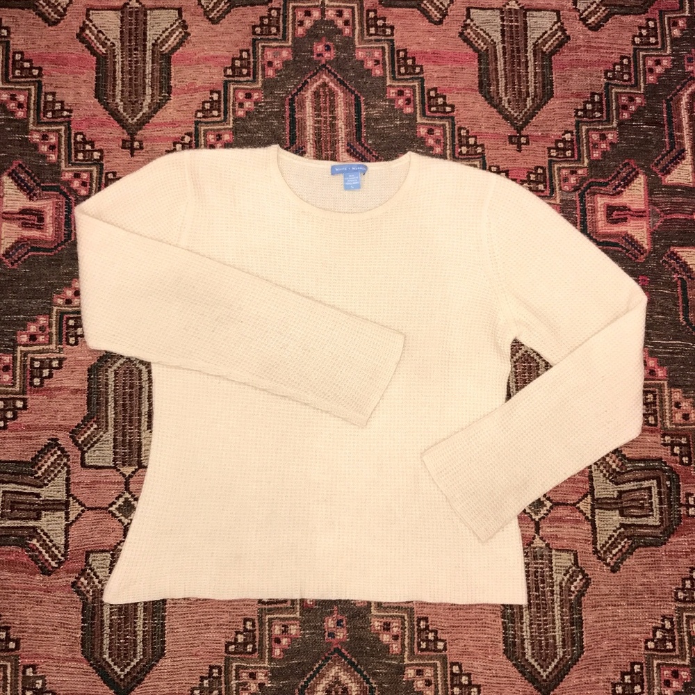 White + Warrren Cream Cashmere Sweater, L