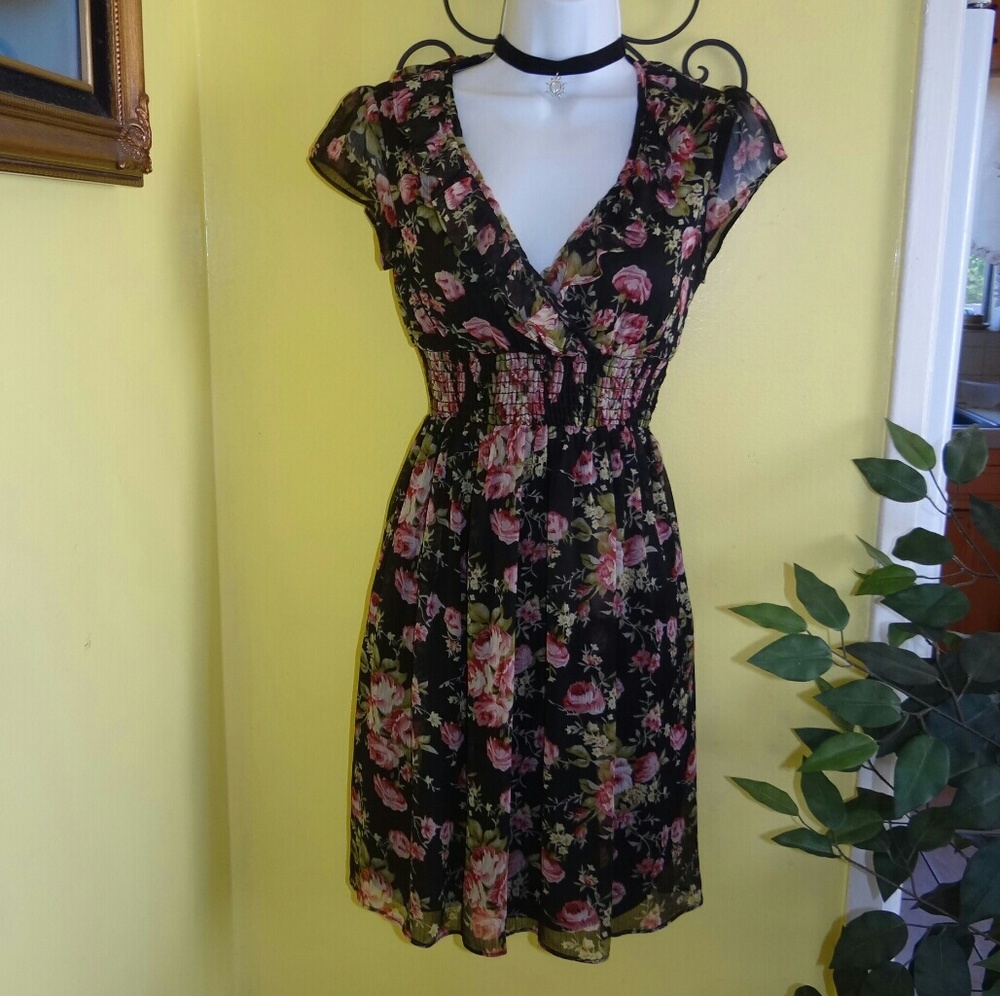 Delia's Black Pink Floral Dress