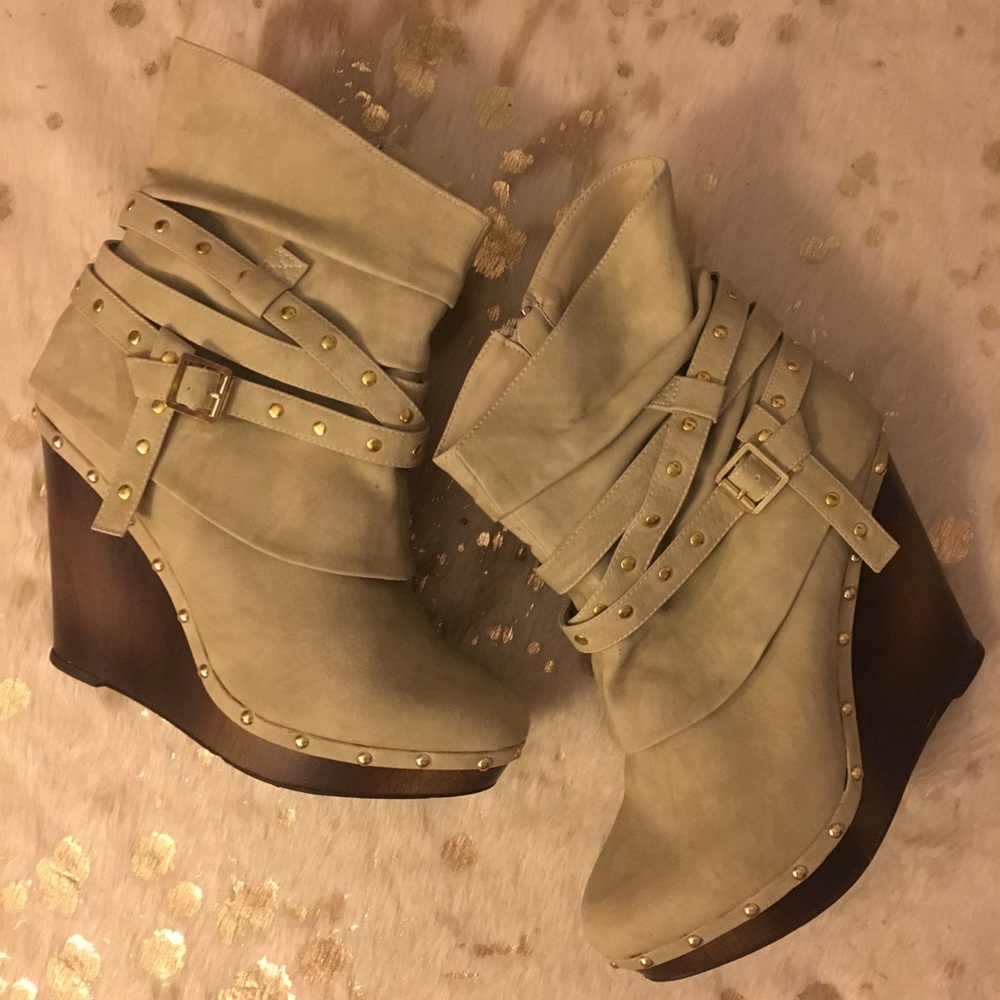 Not Rated cream wedge boots