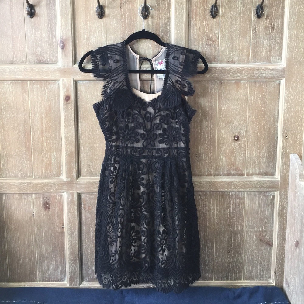 Yoana Baraschi Black Nude Floral Embroidery Dress