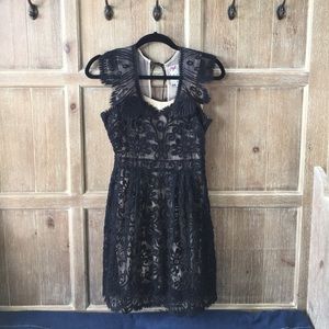 Yoana Baraschi Black Nude Floral Embroidery Dress