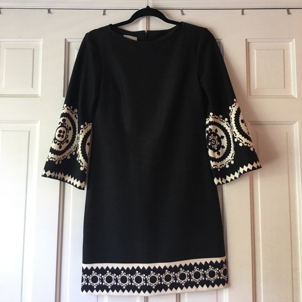 Black, wool dress with decorative accents, size 2