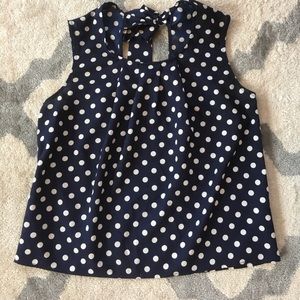 Monteau NWOT navy blue/white polka dot top