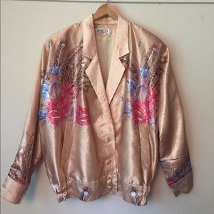 Vintage Blush Pink Bomber Jacket w/ Shoulder Pads