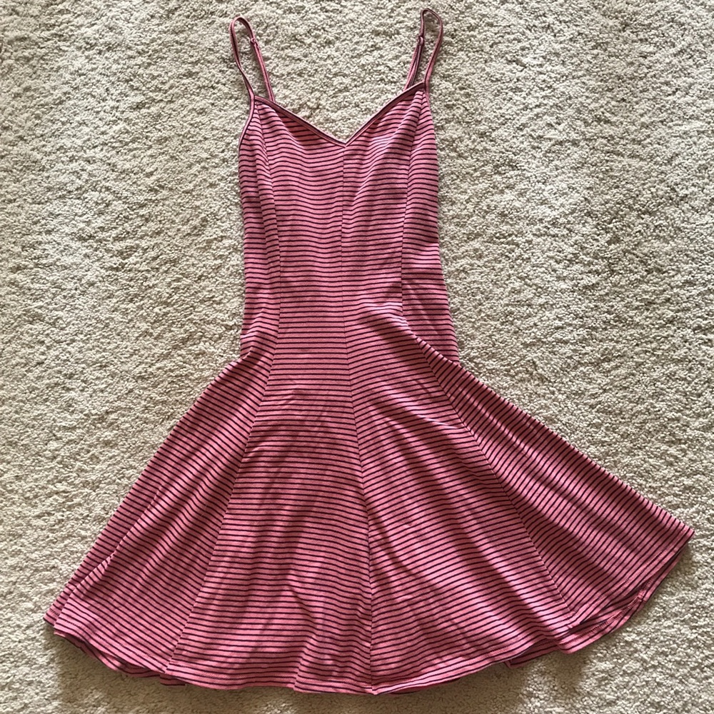 Pink/Navy Striped Fit and Flare Skater Dress