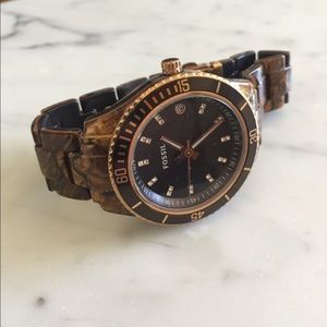  Fossil Wood/ Rose Gold Watch 