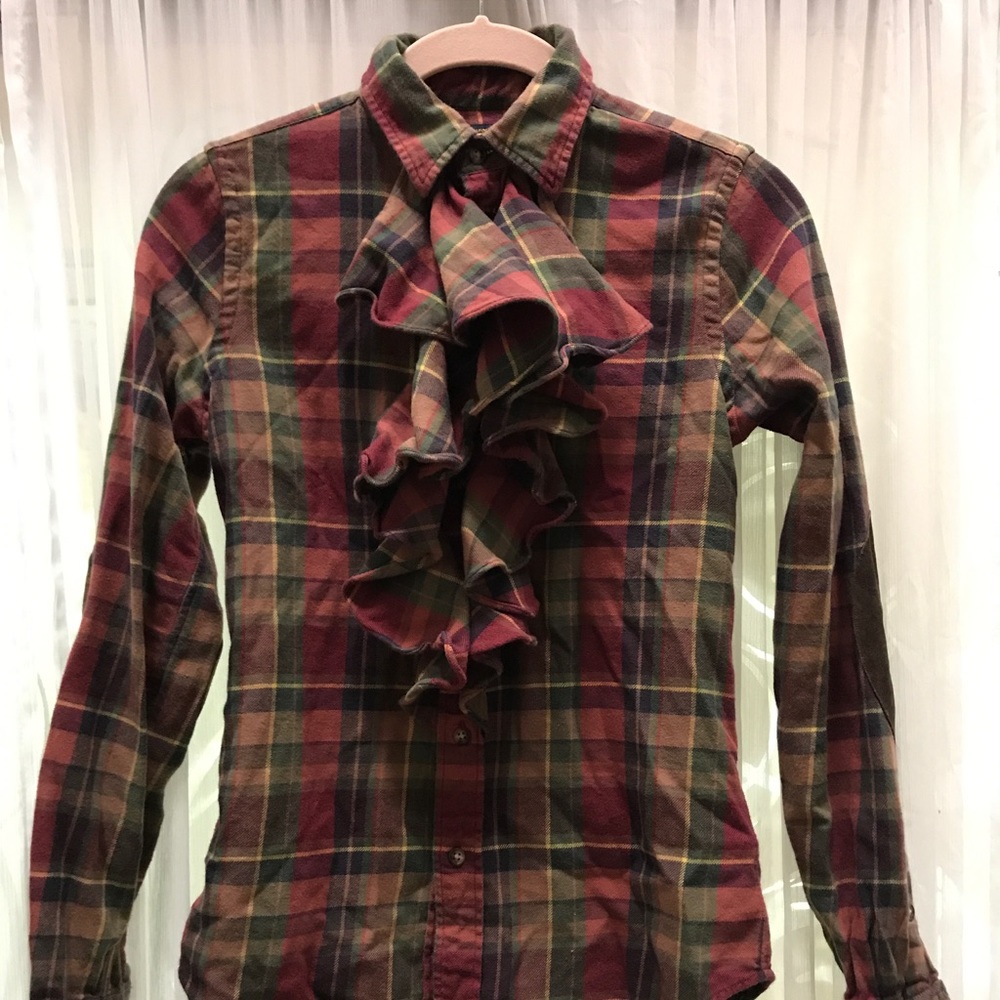 Ralph Lauren RUGBY ruffled button up, suede elbows