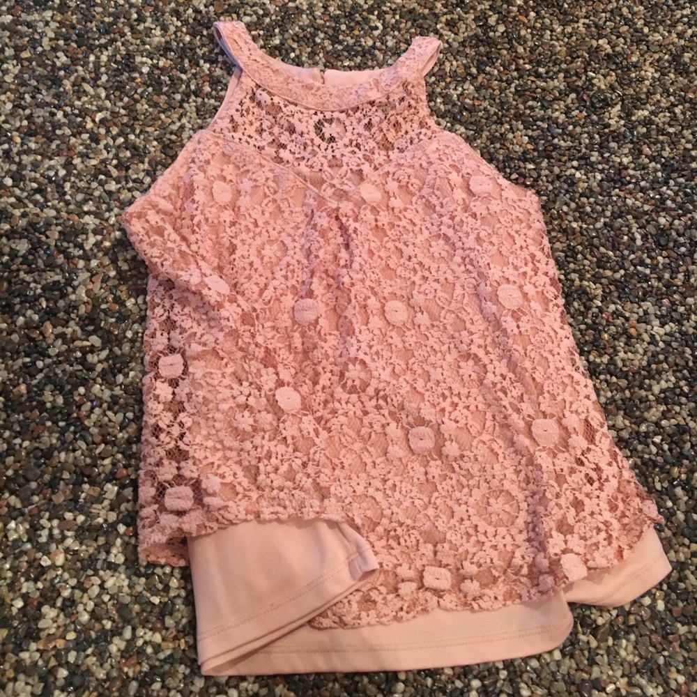 High Neck Strapless Lace Blush Top