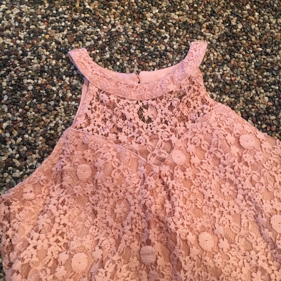 High Neck Strapless Lace Blush Top - Picture 2 of 4