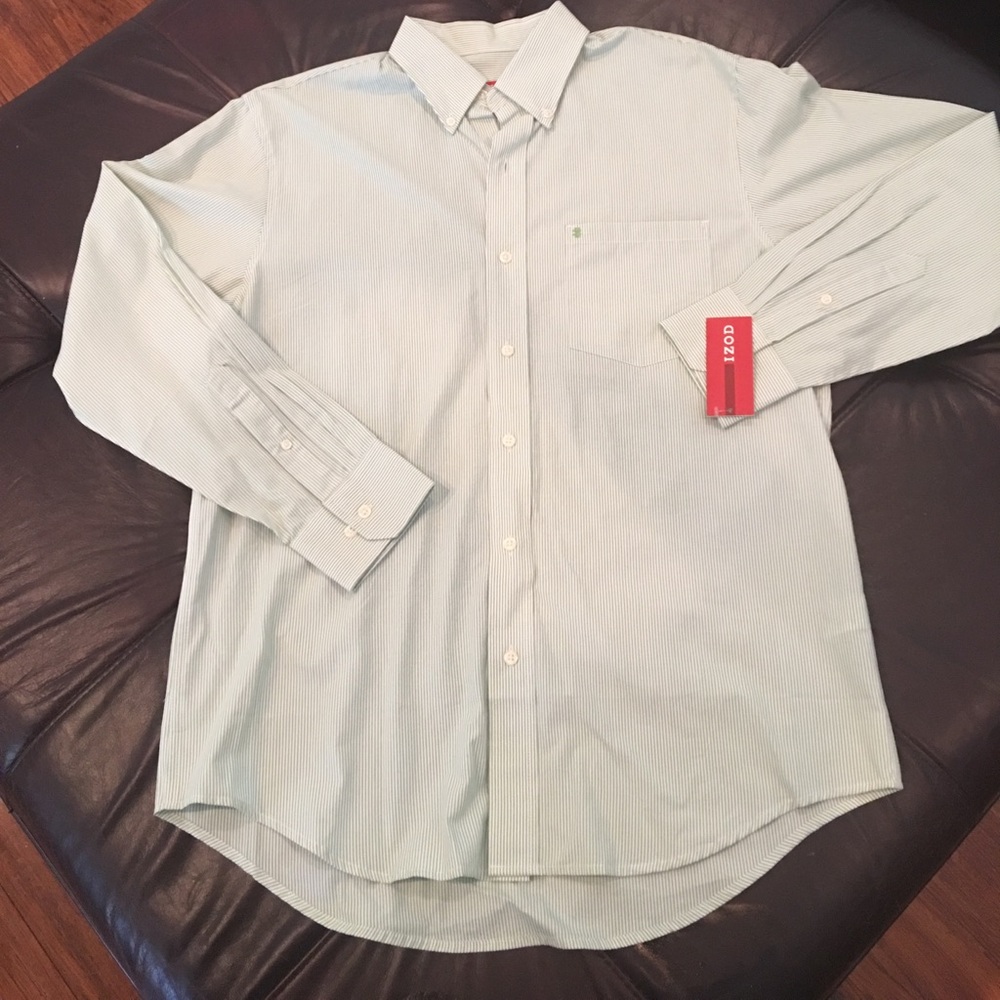 NWT Men's Izod lime green/white pinstripe shirt