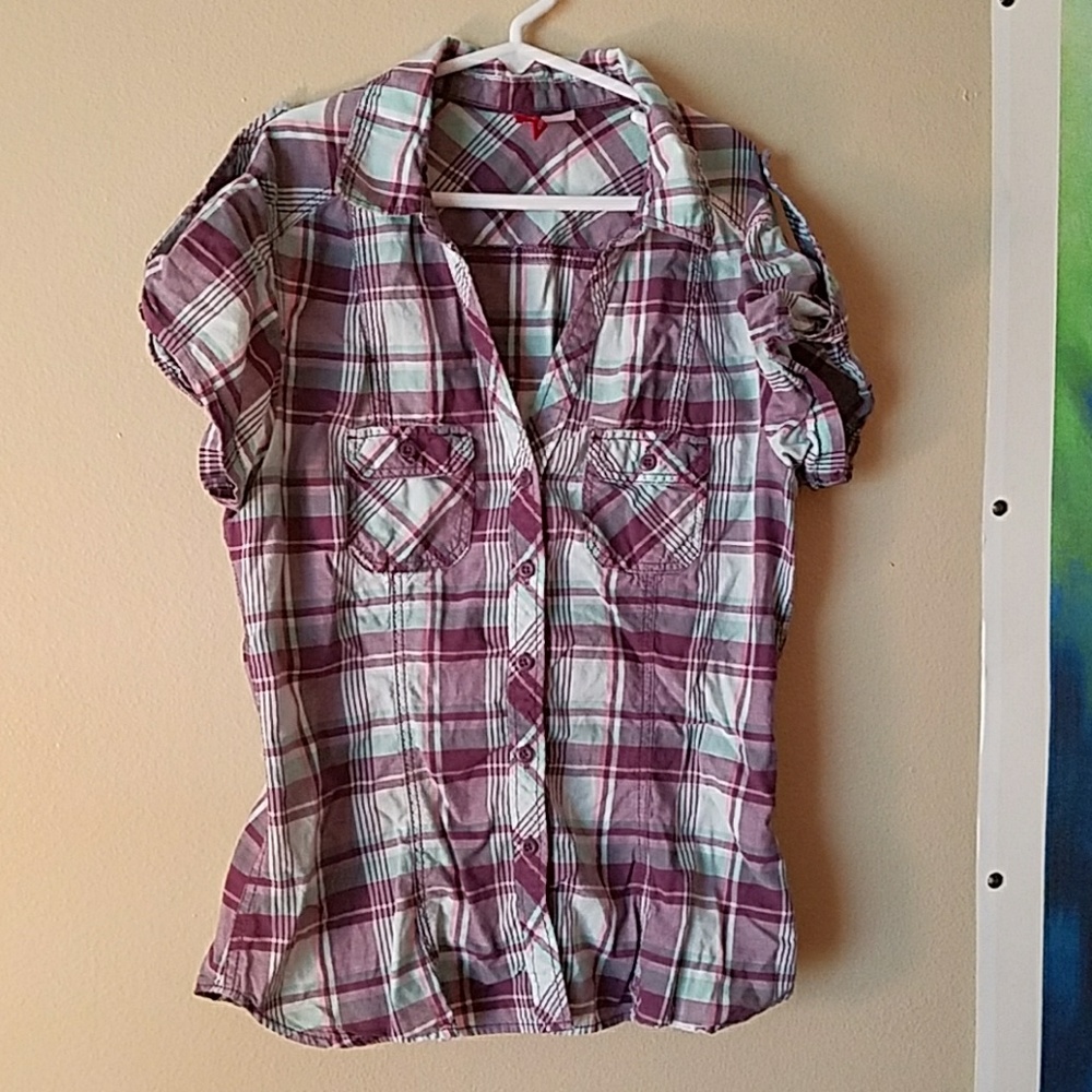 Purple and Turquoise Plaid Shirt