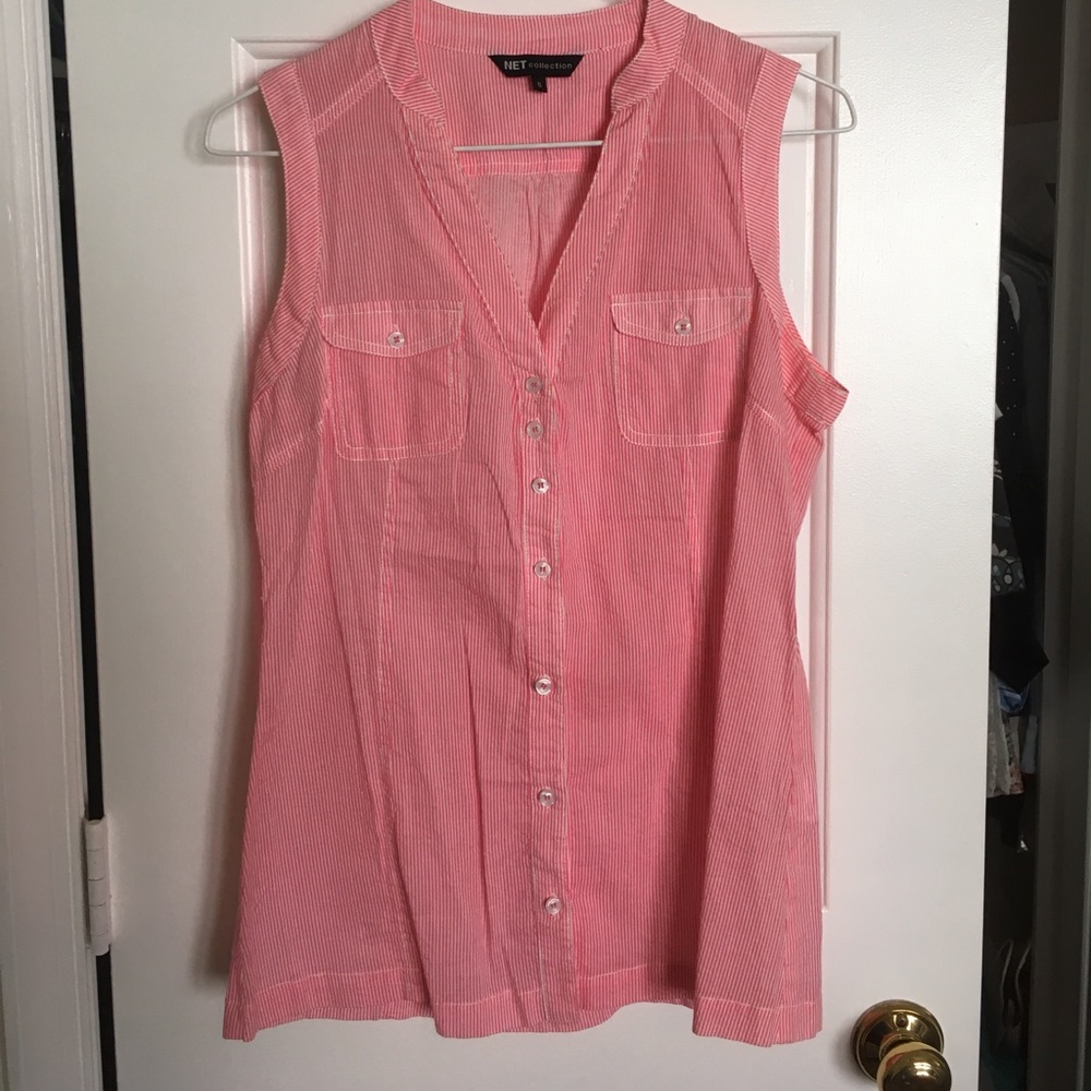 Red gingham sleeveless blouse