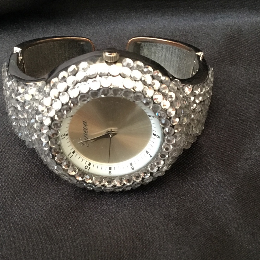 Geneva Chunky Rhinestone Bangle Watch - Picture 3 of 7