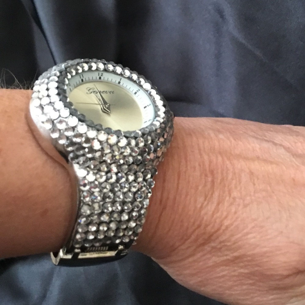 Geneva Chunky Rhinestone Bangle Watch - Picture 6 of 7