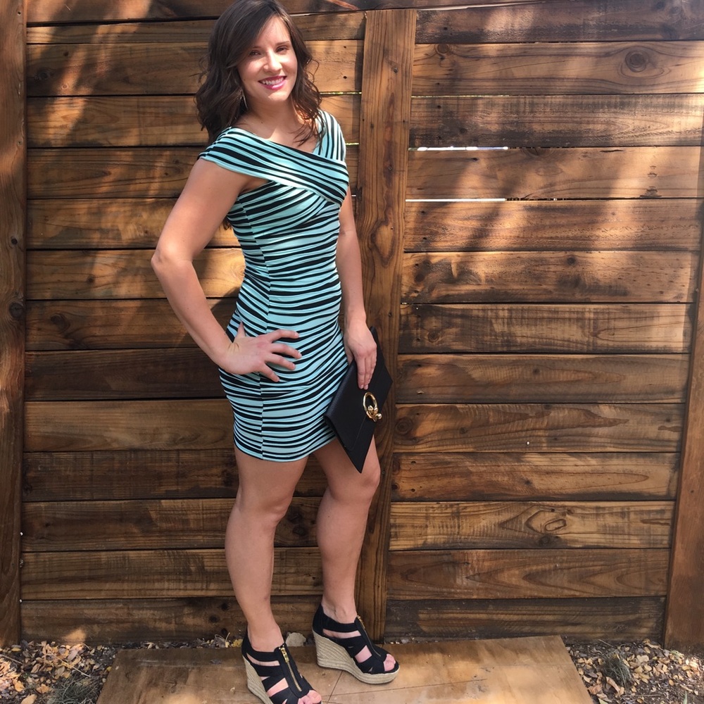 Teal and black bodycon dress