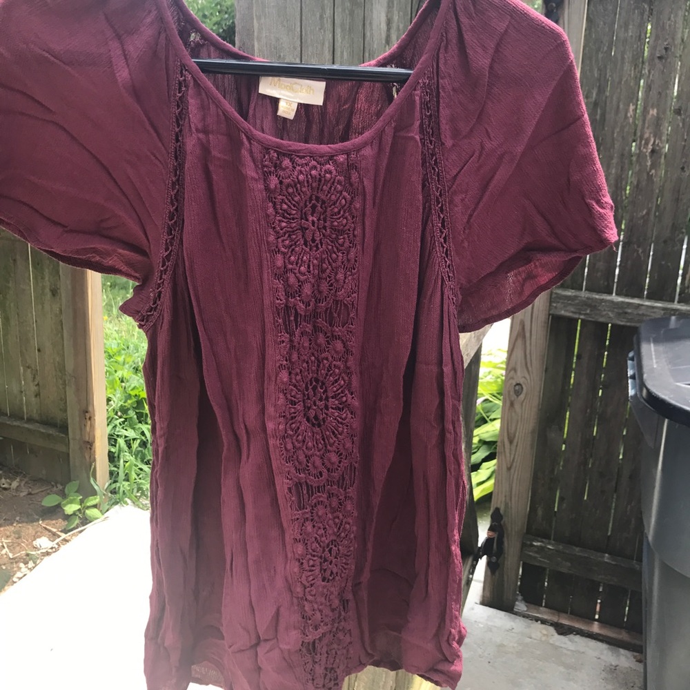 Modcloth burgundy maroon blouse shirt lace