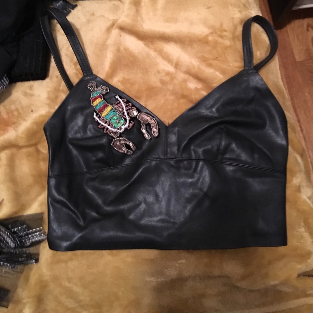 ZARA leather embellished crop top