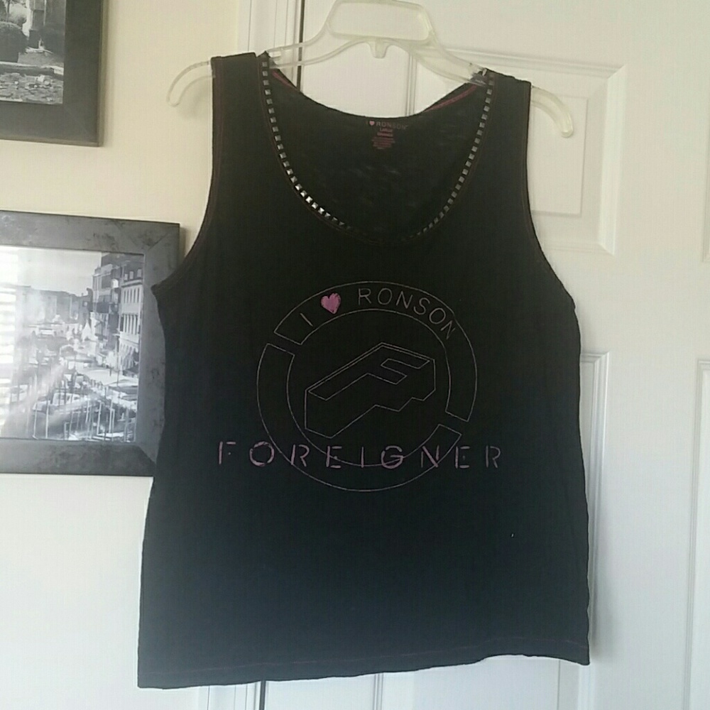 I ♡ Ronson black and pink studded lightweight tank