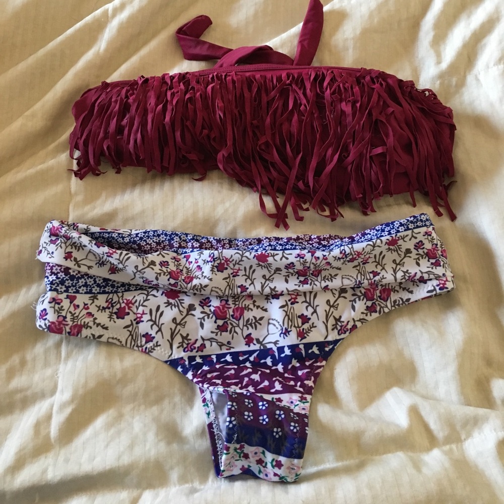 Fringe bikini top and bottoms