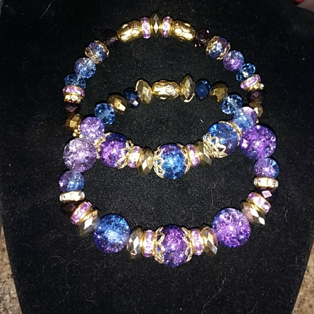 Gold Budda and Purple with Navy Yoga Beads