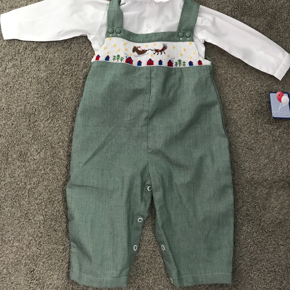 Petit ami gingham green longall Christmas 12 month