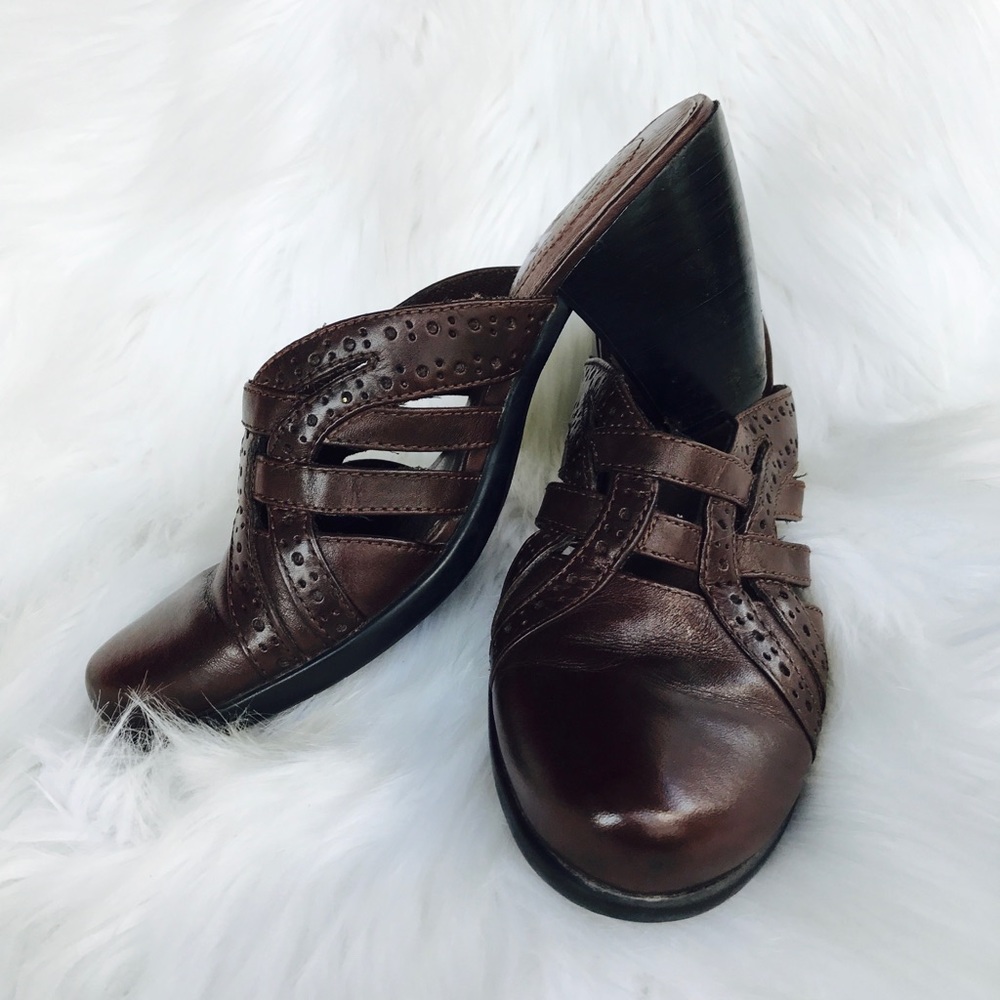 Clarks Brown Leather Clogs