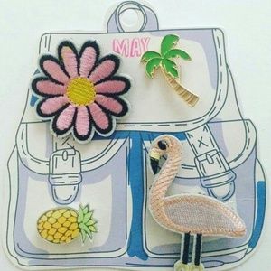 Palm tree flamingo pineapple flower pins (4 pack)