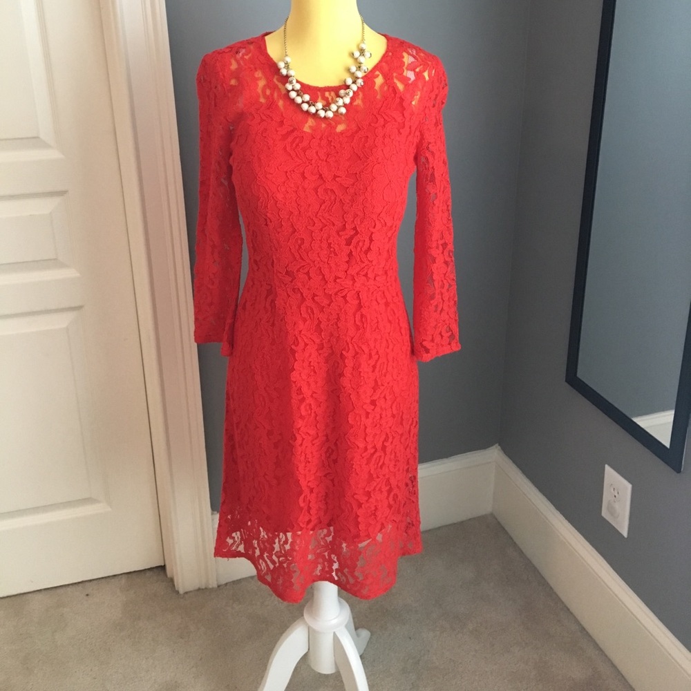 Madewell Red Lace Dress with Sleeves