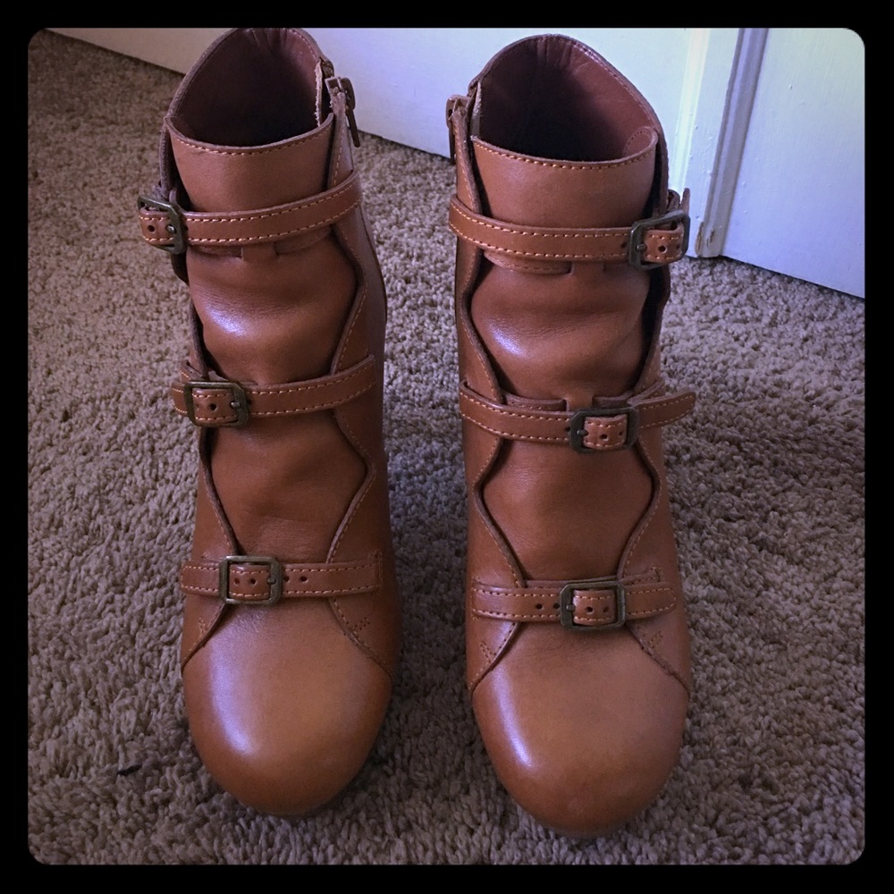 Tan platform booties by 'See by Chloe'