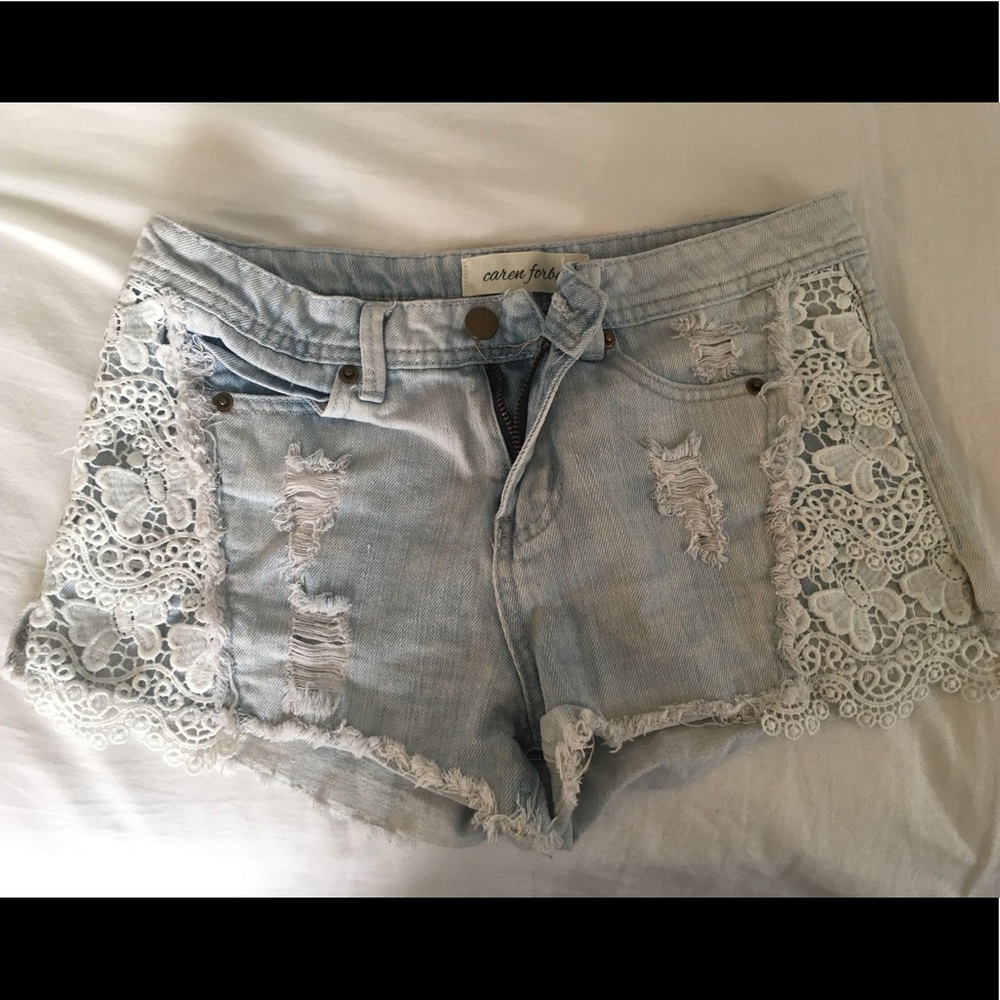 jean shorts with lace detail