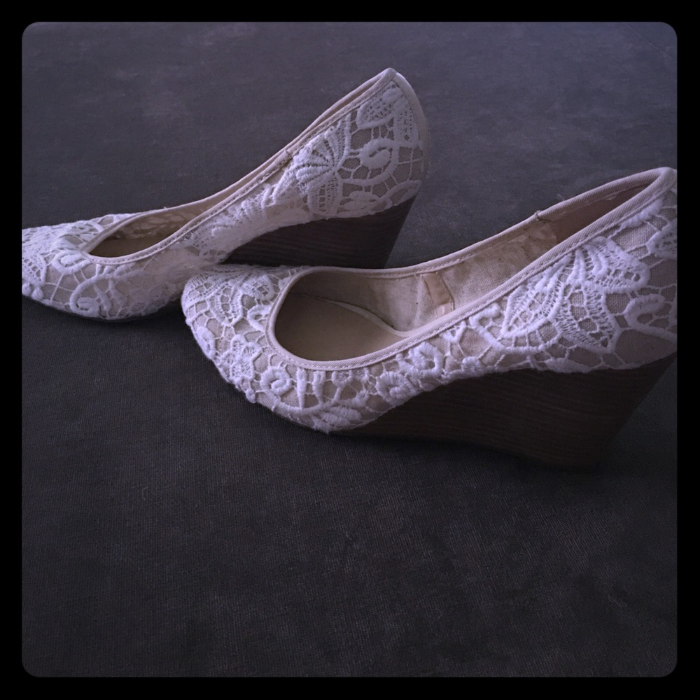 White lace wedges