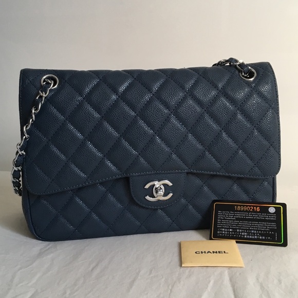Chanel Caviar Leather Double Flap Washed Blue Bag - Picture 1 of 8