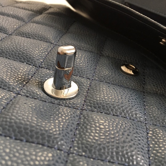 Chanel Caviar Leather Double Flap Washed Blue Bag - Picture 7 of 8