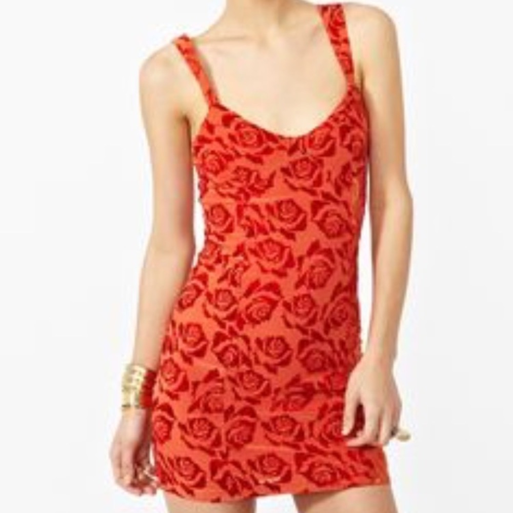Nastgal Rose Print Velvet Mini Dress