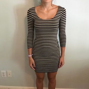 Navy and Grey Striped Dress with Criss Cross Back