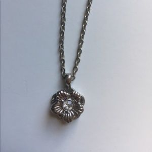 Silver flower with stone necklace