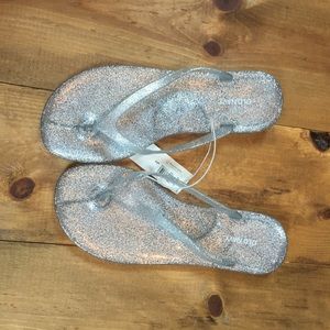 Silver glitter jelly flip flop sandals