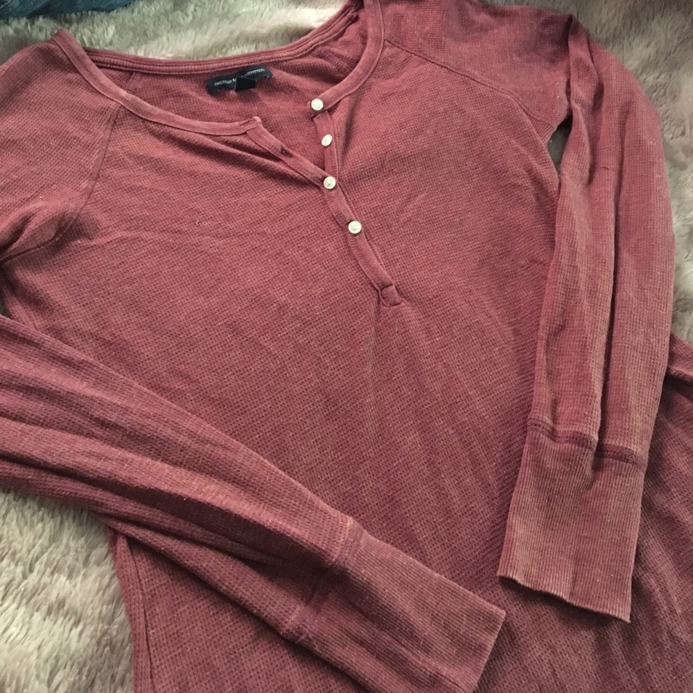 American Eagle Red Button Long Sleeve