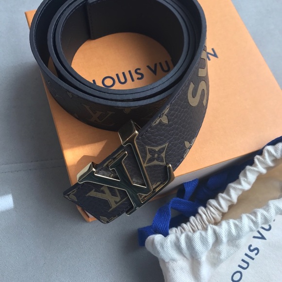 Brown supreme Louis Vuitton leather belt size 100