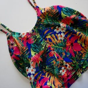 Floral and Palm Silk Tank Top