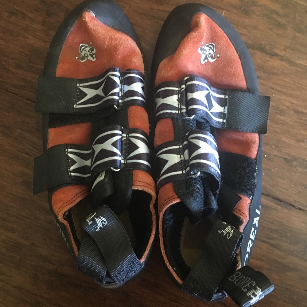 Orange/Black rock climbing shoes