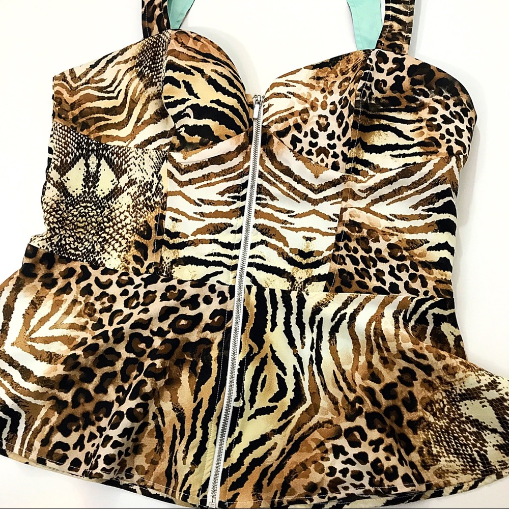 Cheetah zip front tank with open back