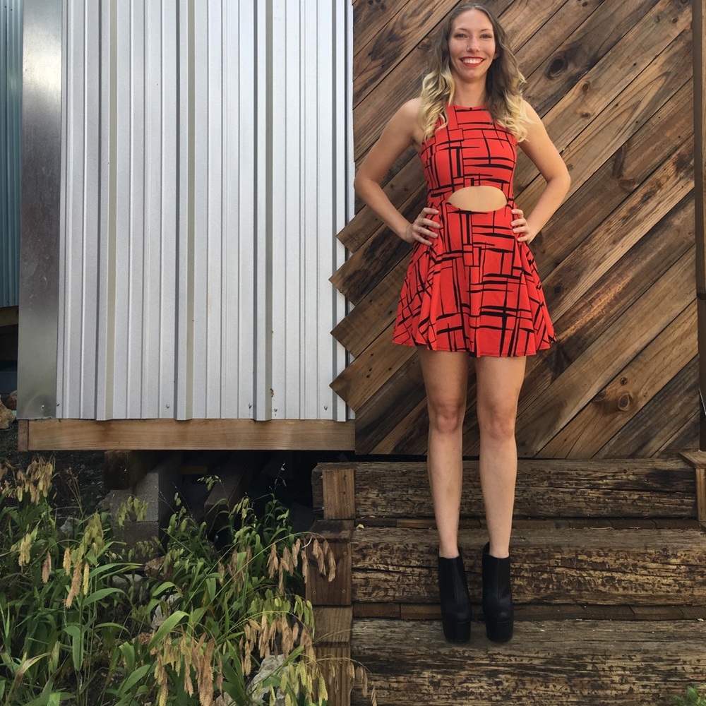 Black and red open belly party dress