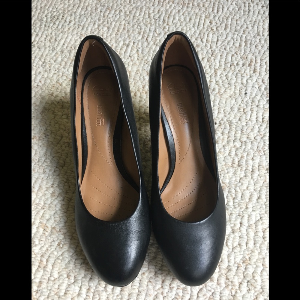 Clarks Cushion Soft Black Leather Heels